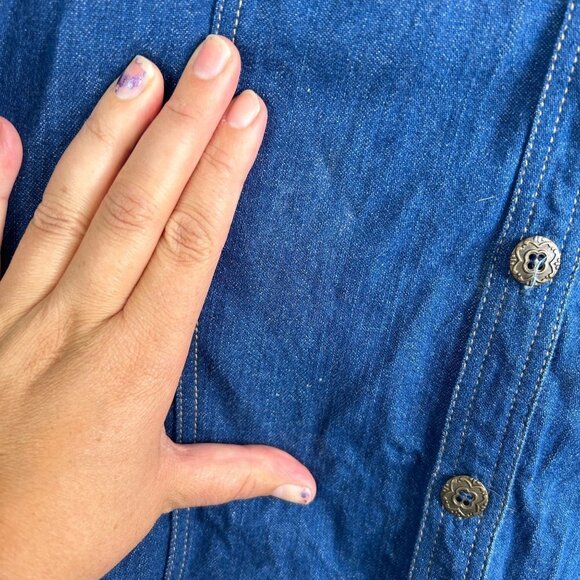 Koret City Blues Denim Jacket Colorful Knit Sleeves Western Boho Style - Picture 3 of 9